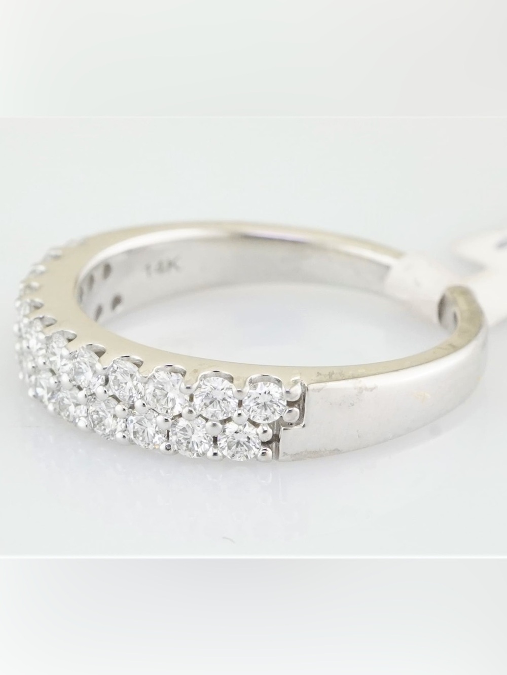 Solid 14k white gold double row natural diamond anniversary band / wedding band - Picture 4 of 6